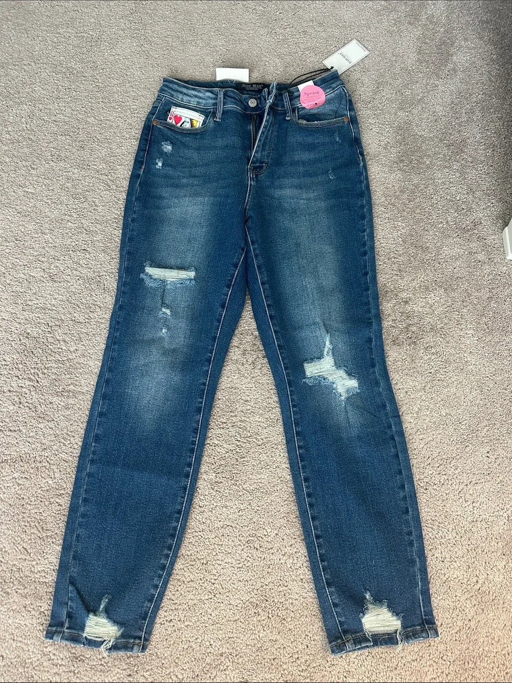 Judy Blue “Queen of Hearts” Distressed High-Rise Jeans - Dark Blue 5/27